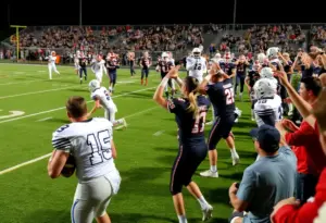 High school football players in action during a game in South Carolina.