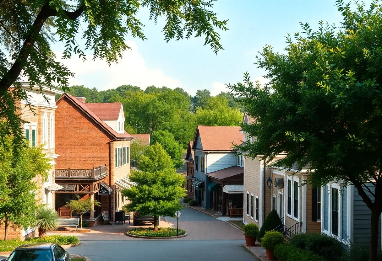 Landscape of a small town in South Carolina with historic buildings