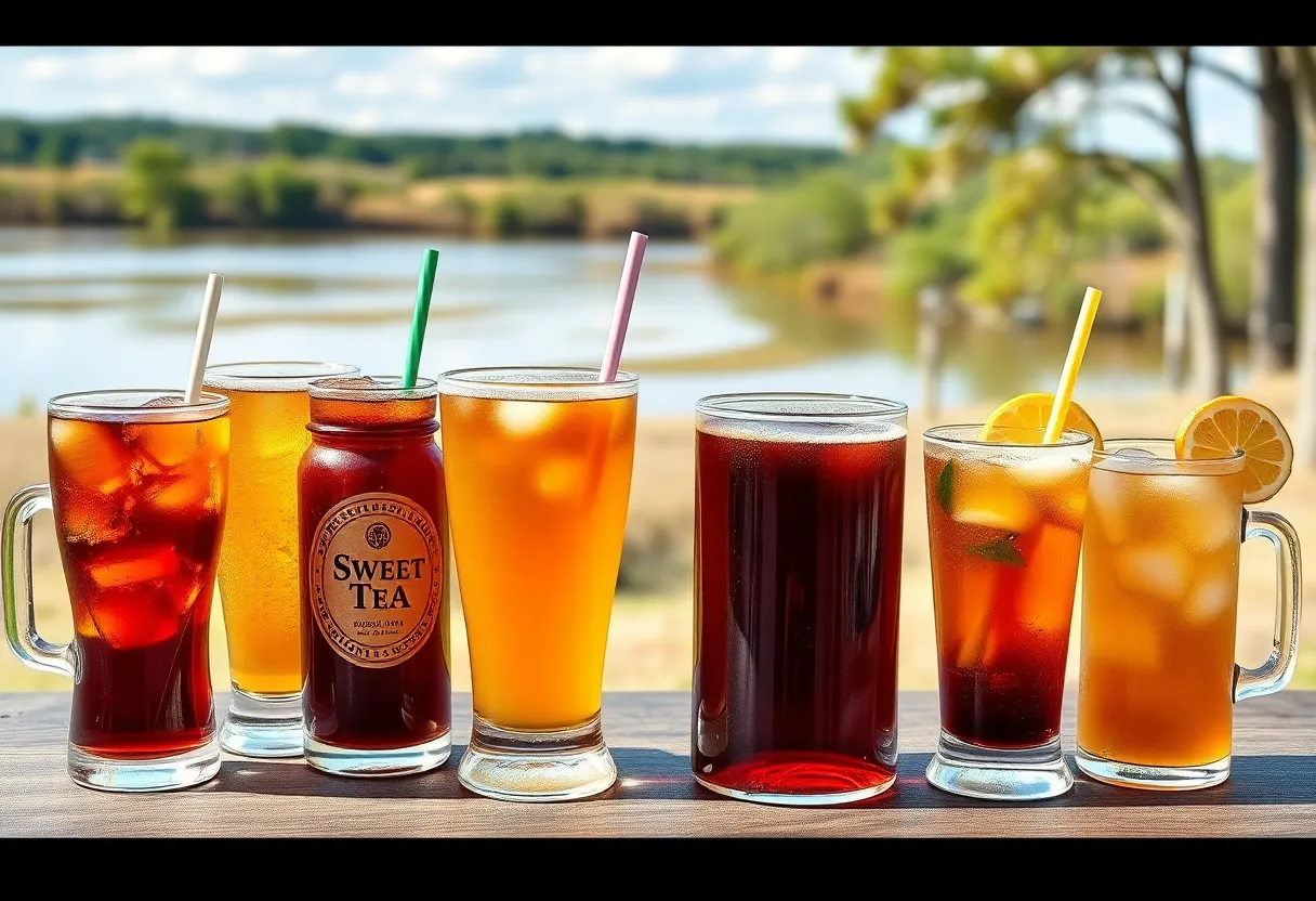 A pitcher of sweet tea with glasses on a table in South Carolina.