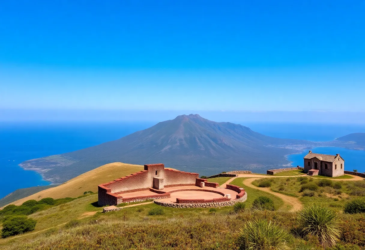 Landscape of St. Helena Island with historical elements