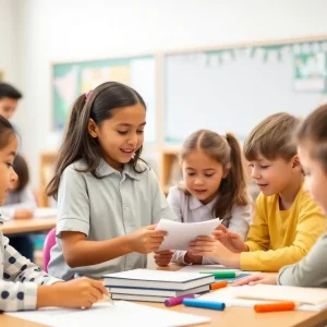 Students working together in a classroom