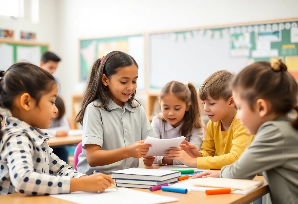 Students working together in a classroom