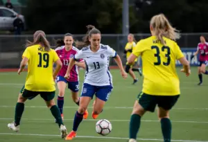 USC Beaufort women’s soccer players during a match