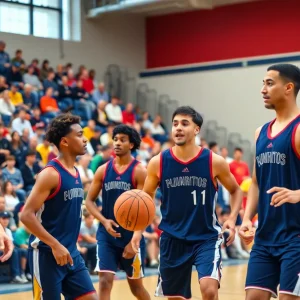 USCB basketball players practicing on the court