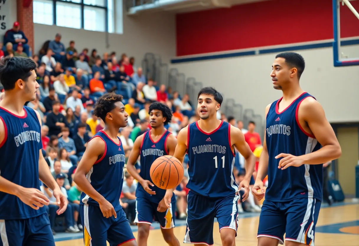 USCB basketball players practicing on the court