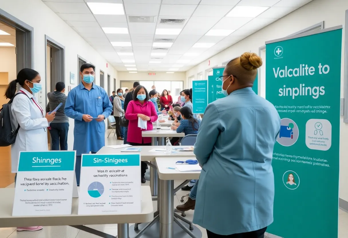 Community vaccination clinic in North Carolina with healthcare workers and patients.