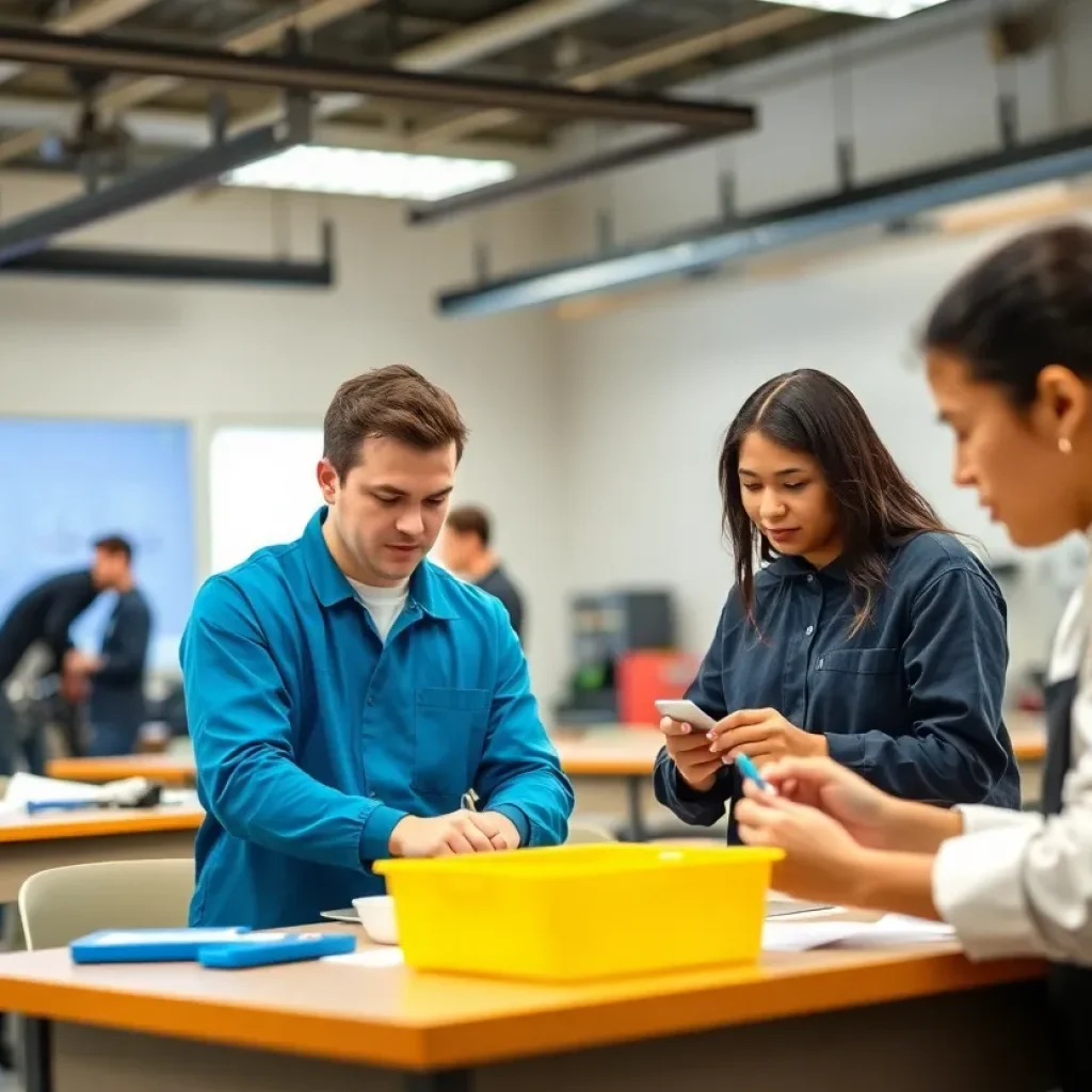 Students participating in vocational training at an academy