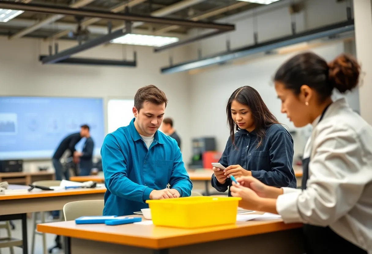 Students participating in vocational training at an academy