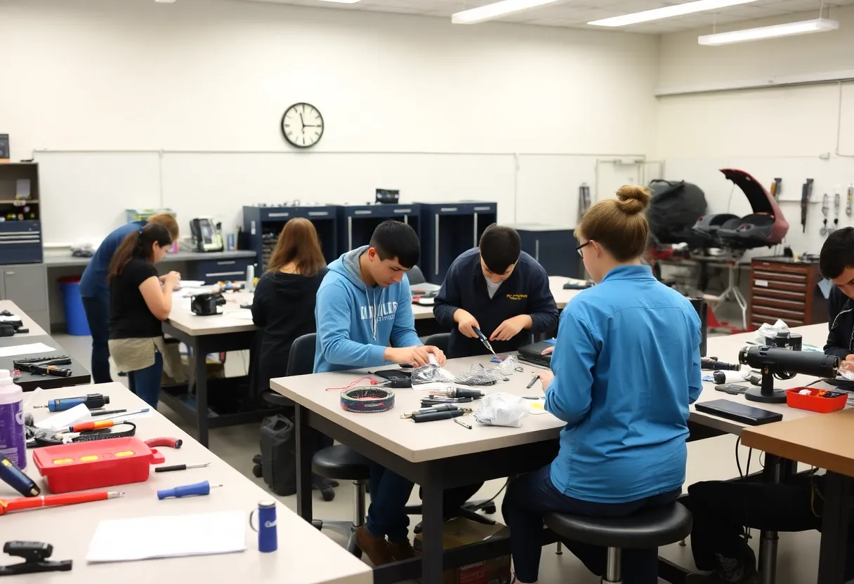 Students participating in vocational training programs in a classroom environment.