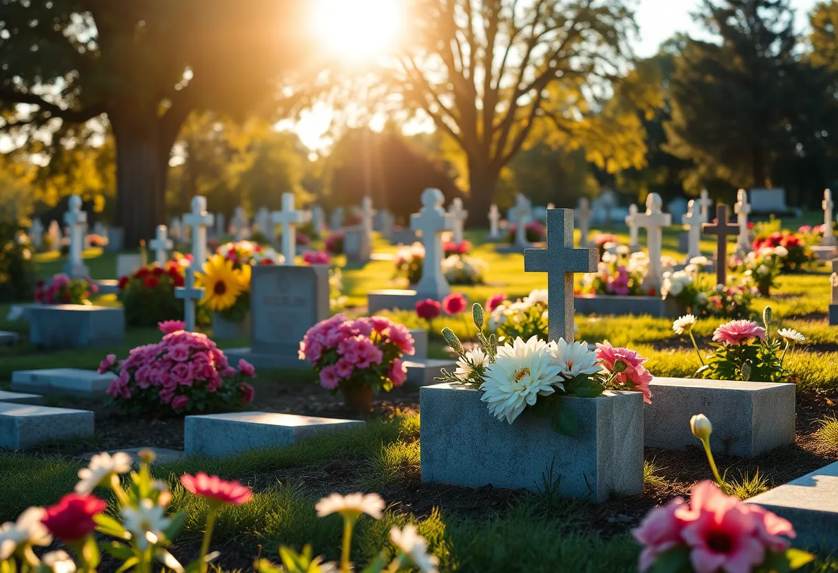 Cemetery with flowers honoring a beloved musician