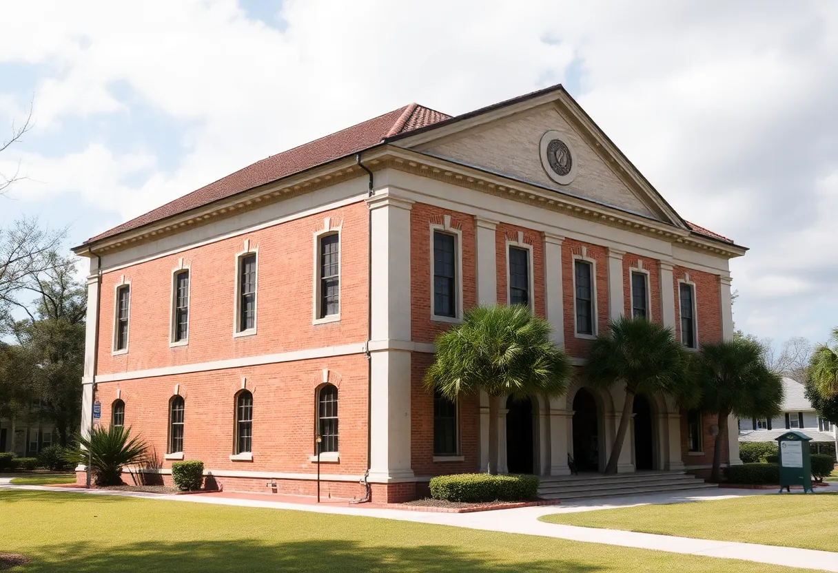 A view of the Arsenal building in Beaufort, SC, highlighting its historical architecture.