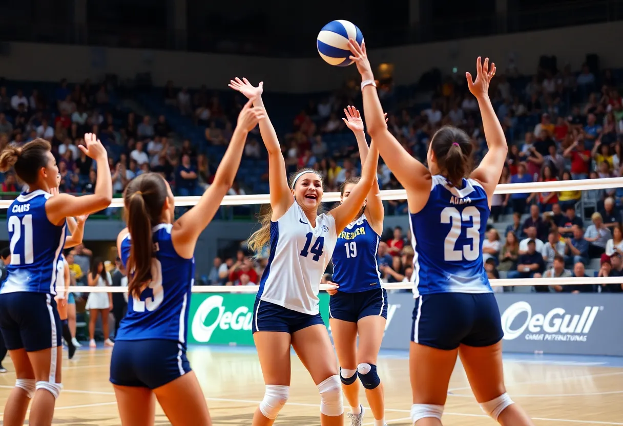 Beaufort Academy volleyball team celebrating their championship win