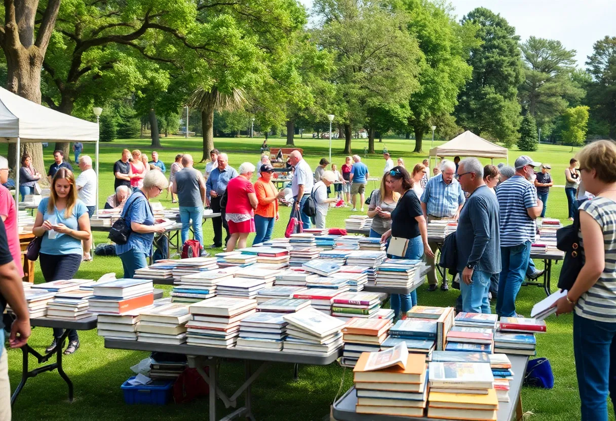 People browsing books at the Annual Fall Book Sale in Beaufort