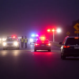 Scene of a car accident with emergency responders