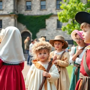 Children participating in a historical reenactment at the Arsenal in Beaufort SC
