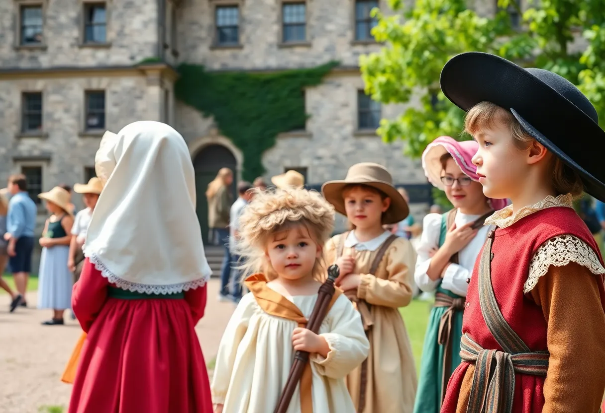 Children participating in a historical reenactment at the Arsenal in Beaufort SC