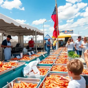 Visitors enjoying the Beaufort Shrimp Festival with local seafood dishes and live music.