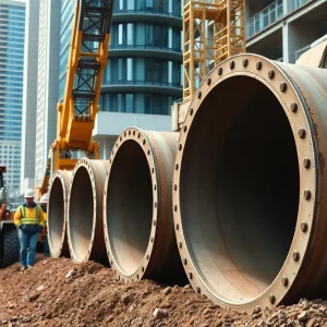 Workers installing drainage pipes in Beaufort's historic district