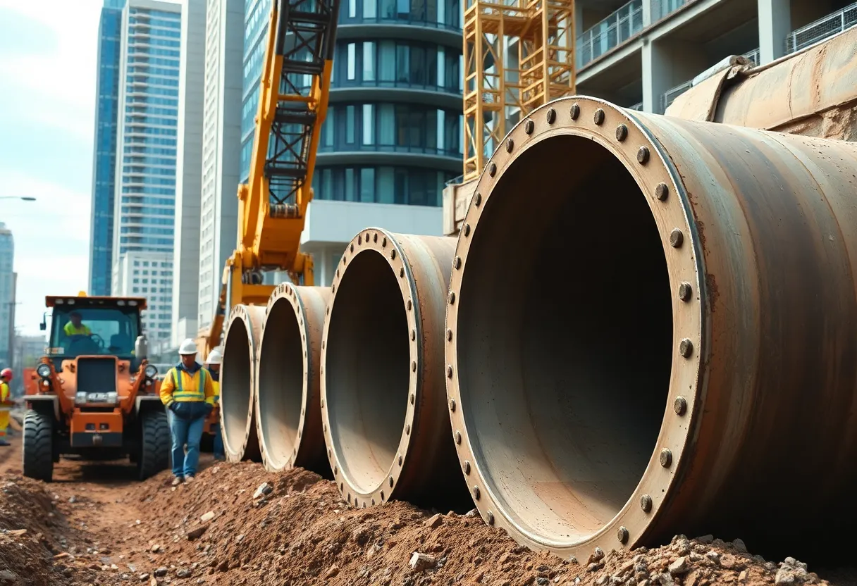 Workers installing drainage pipes in Beaufort's historic district