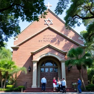 Exterior view of Beth Israel Synagogue during anniversary celebration