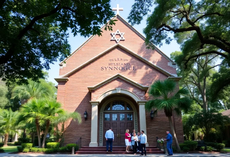 Exterior view of Beth Israel Synagogue during anniversary celebration