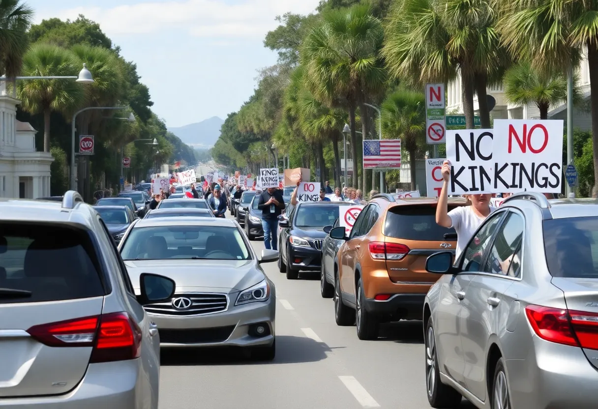 Demonstrators participating in 'No Kings' protest in Bluffton