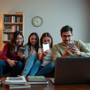 Frustrated family looking at mobile app