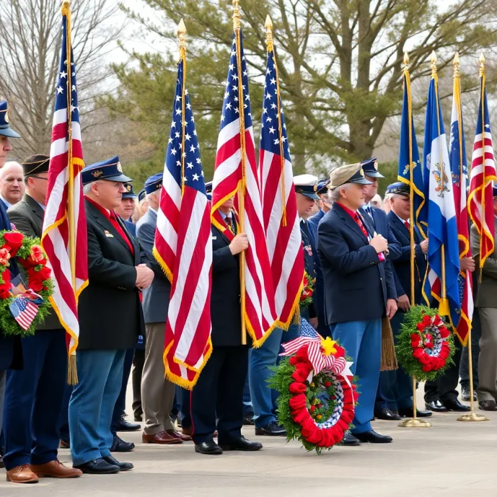 Ceremony honoring local veterans with American flags
