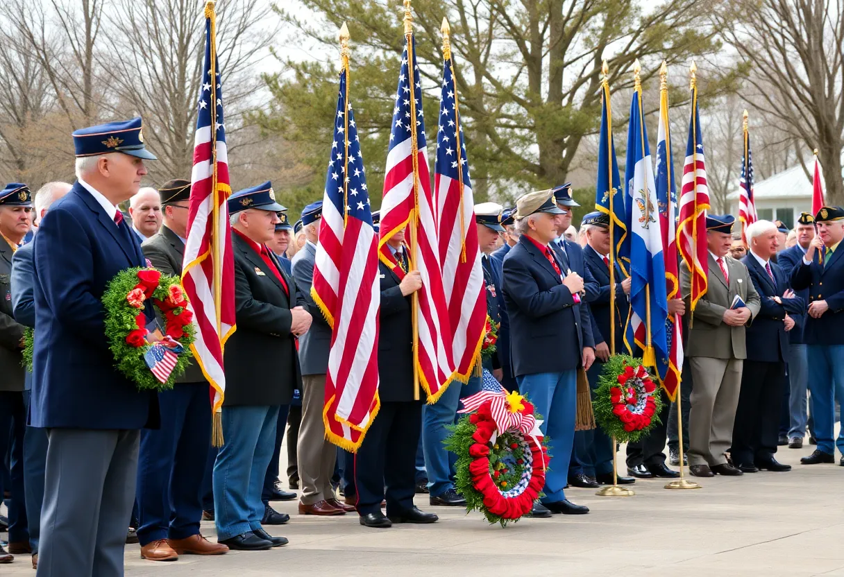 Ceremony honoring local veterans with American flags