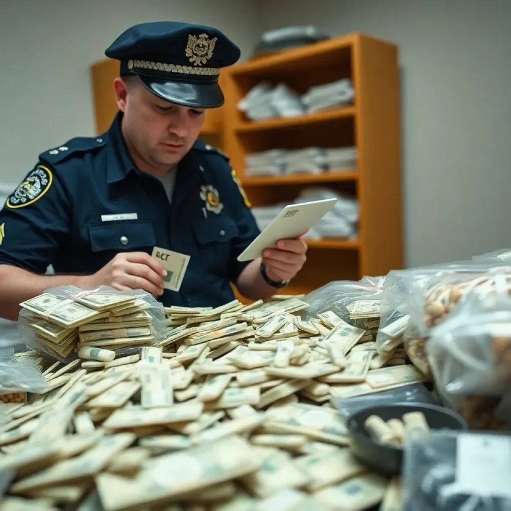 Confiscated cocaine and cash from a drug bust
