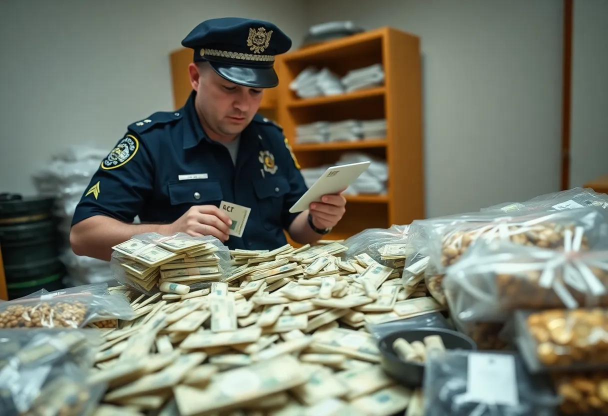 Confiscated cocaine and cash from a drug bust