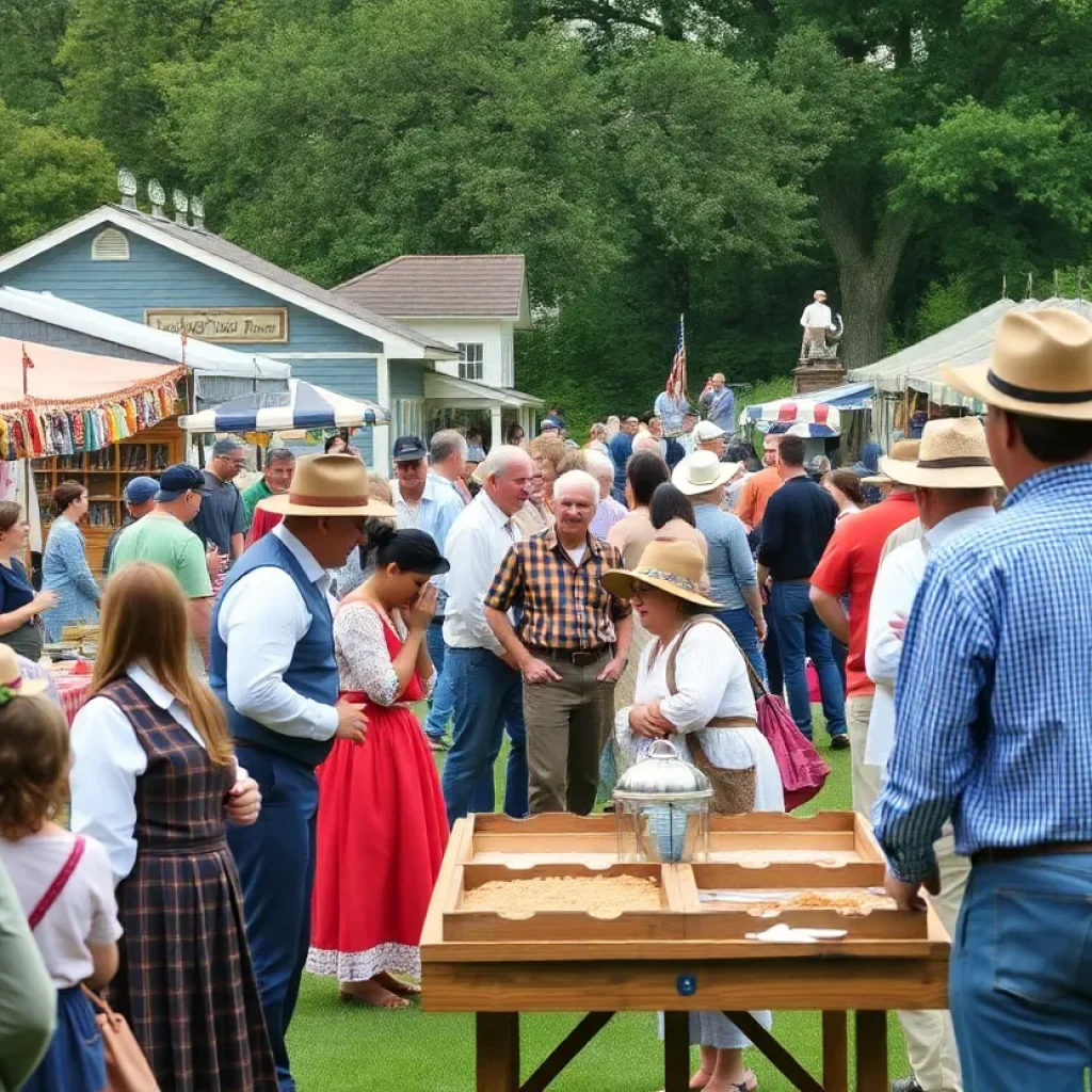 Scene from the Fort Fremont Harvest Festival showing period games and food stalls
