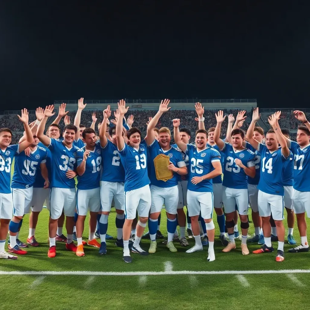 Hilton Head Island Seahawks celebrating their win on the football field