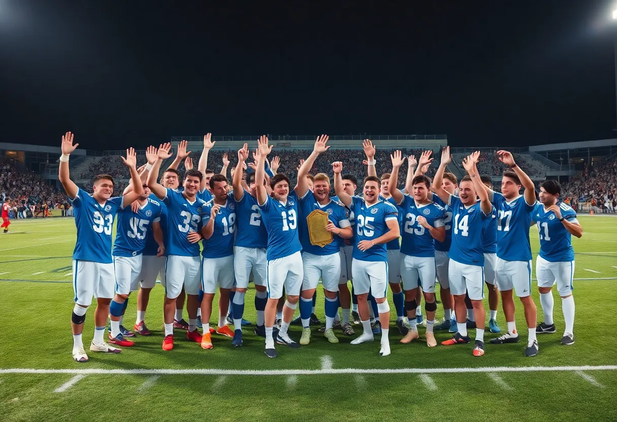 Hilton Head Island Seahawks celebrating their win on the football field