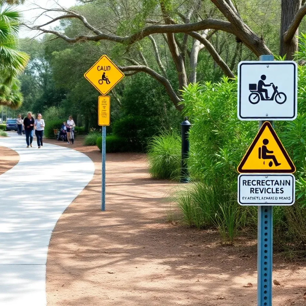 Public walking path on Hilton Head Island with caution signs