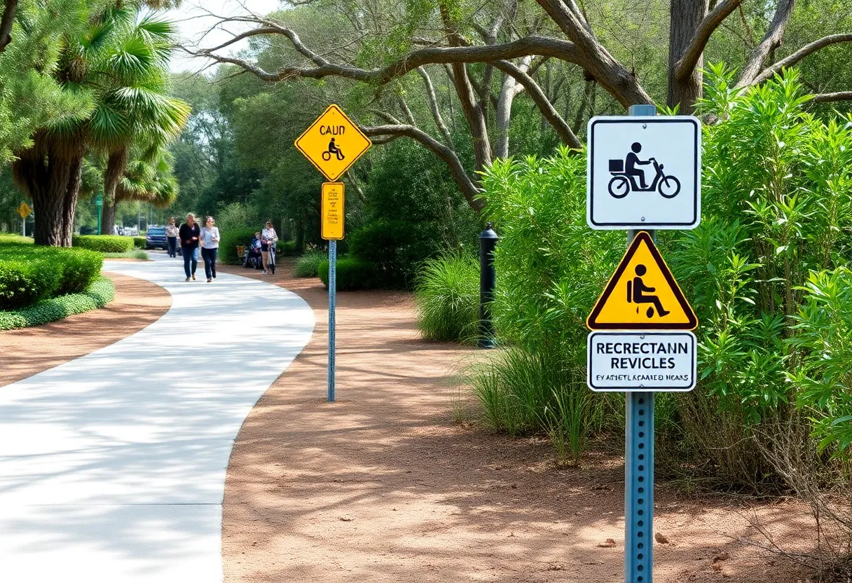 Public walking path on Hilton Head Island with caution signs
