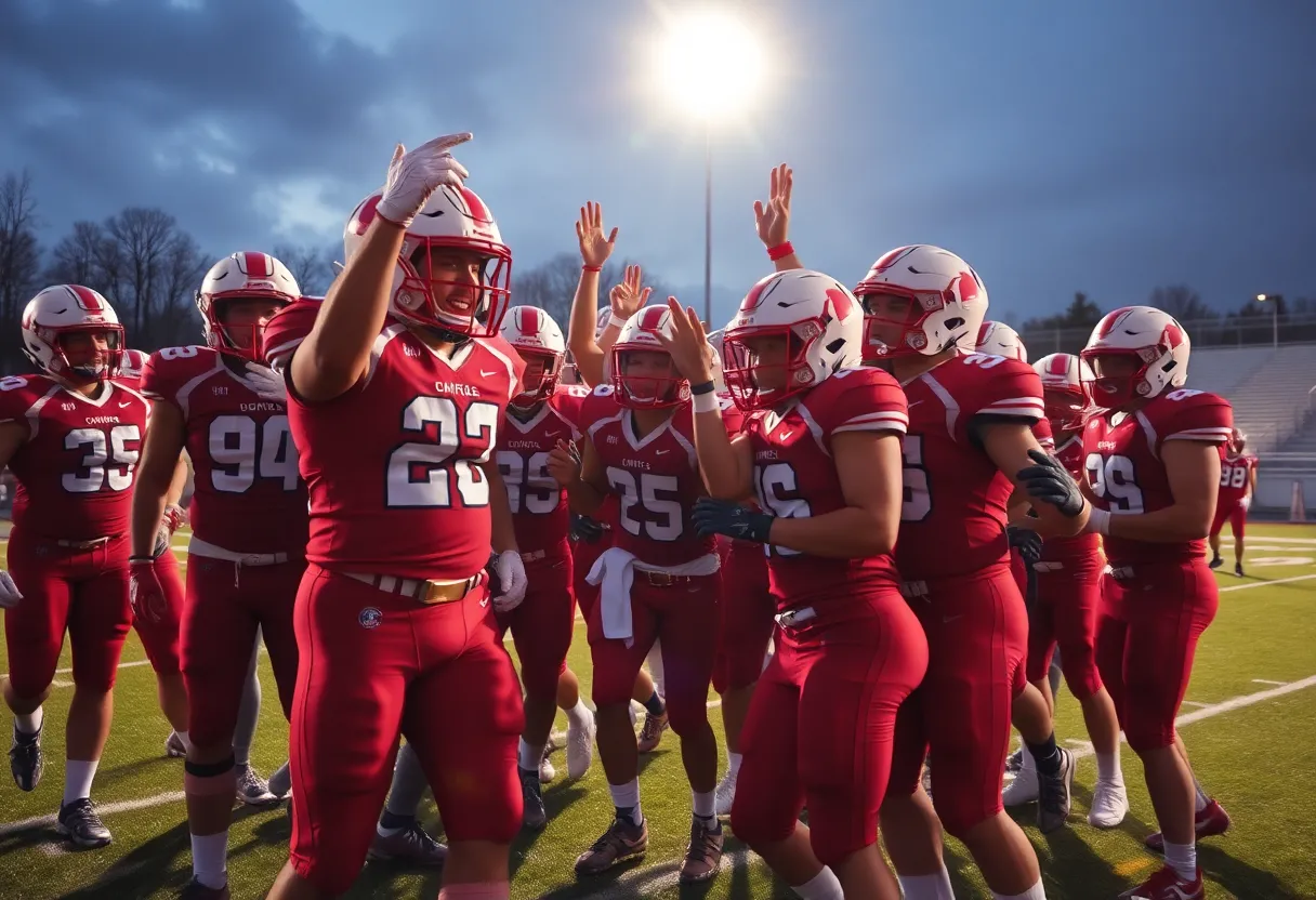 John Paul II Football team celebrating their victory.