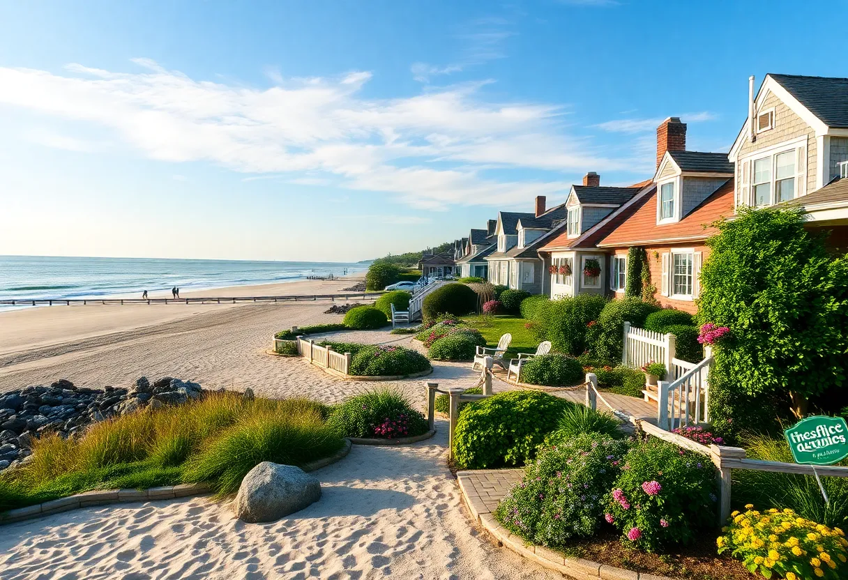 Scenic view of Kennebunkport beach with cottages