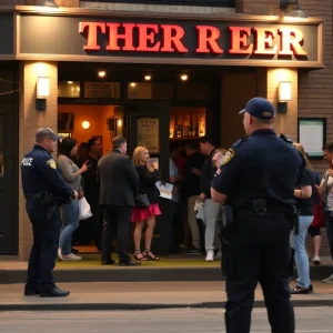 Emergency response at a bar after a mass shooting incident.
