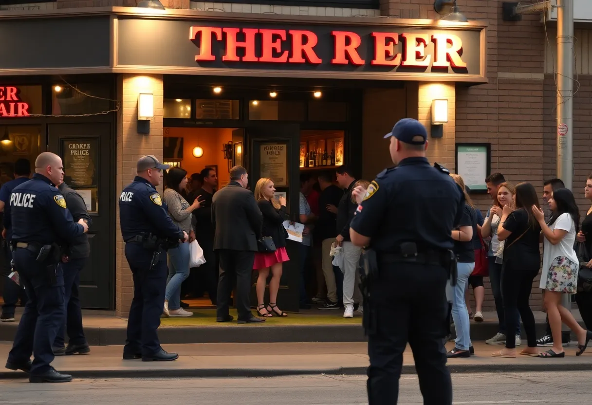 Emergency response at a bar after a mass shooting incident.