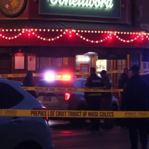 Emergency responders at Willie’s Bar and Grill after a mass shooting.