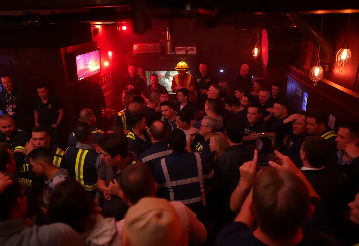 Scene of mass shooting at a bar with emergency responders and injured individuals.