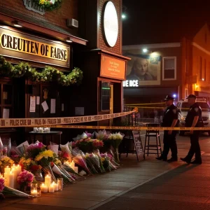 Memorial at Willie’s Bar and Grill after mass shooting incident