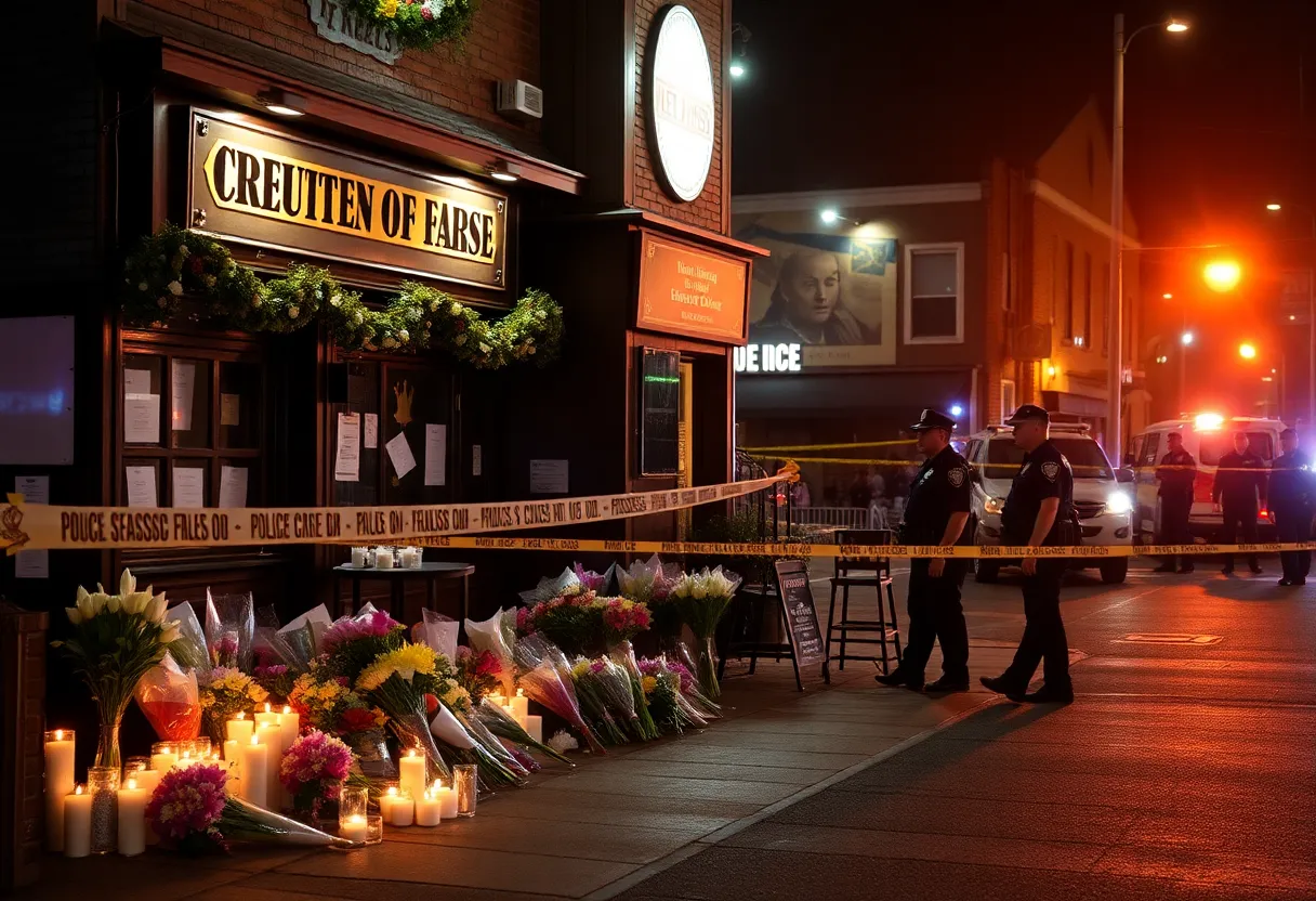 Memorial at Willie’s Bar and Grill after mass shooting incident