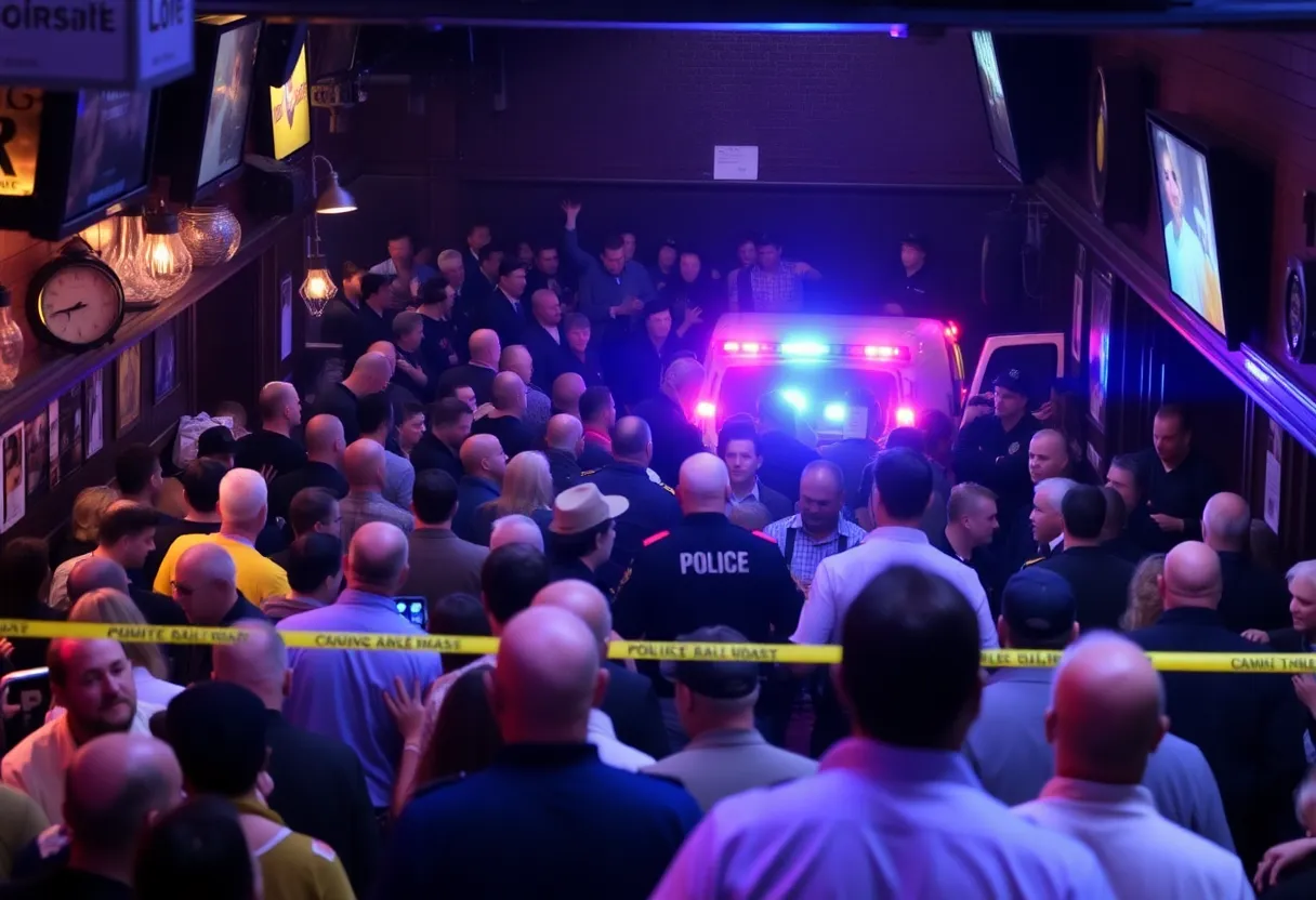 Police and emergency responders at the scene of the mass shooting at Willie’s Bar and Grill.