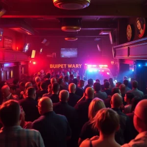 Emergency responders at the scene of a mass shooting at Willie's Bar and Grill.