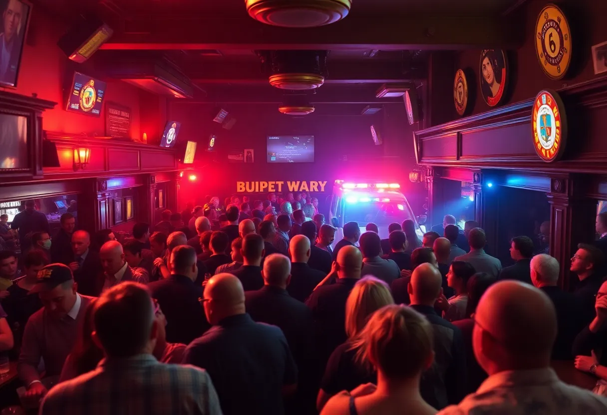 Emergency responders at the scene of a mass shooting at Willie's Bar and Grill.