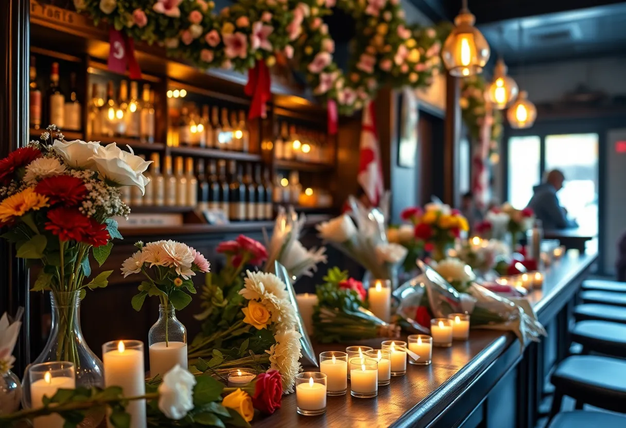Memorial at Willie's Bar and Grill for victims of the mass shooting