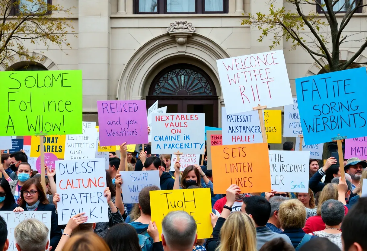 Participants holding signs at the No Kings rally in Beaufort City Hall