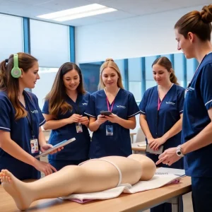 Nursing students using AI-powered manikins for training